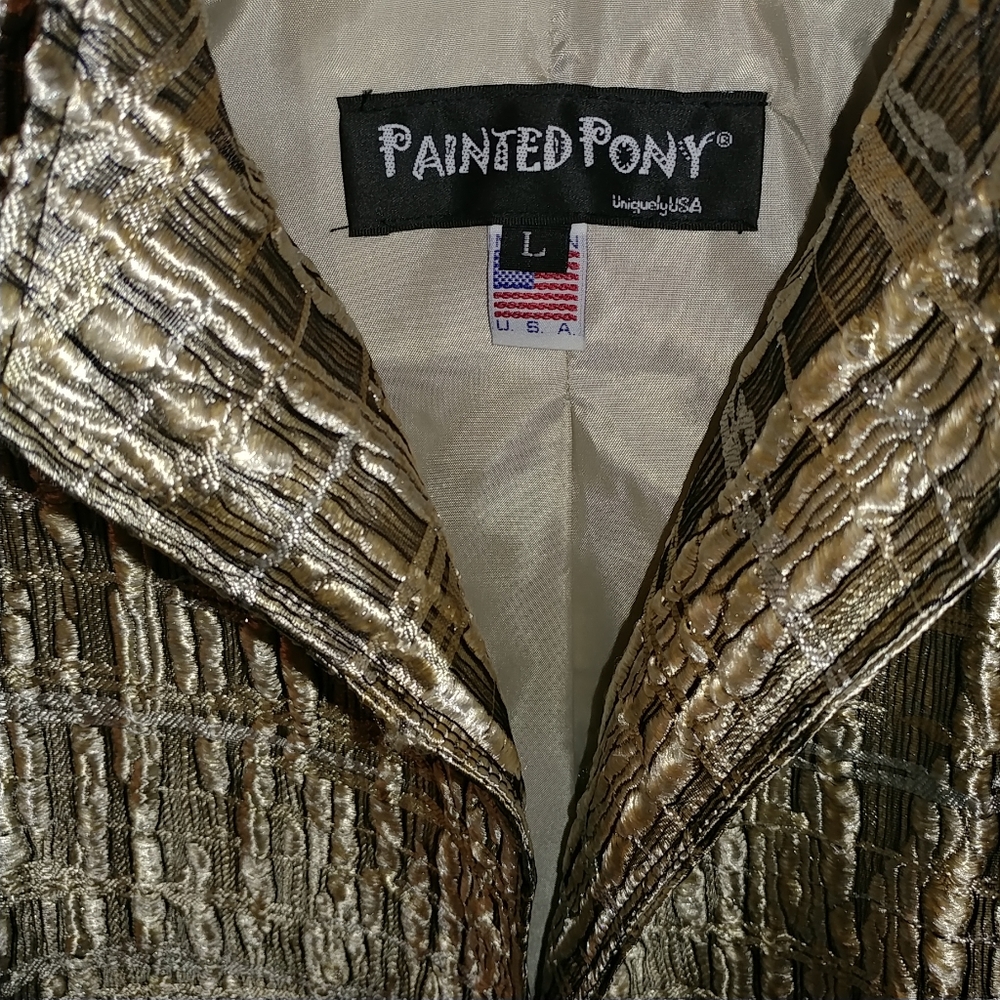 Painted Pony USA Vintage Gold Metallic Tapestry Jacket Women's Large - Picture 4 of 16